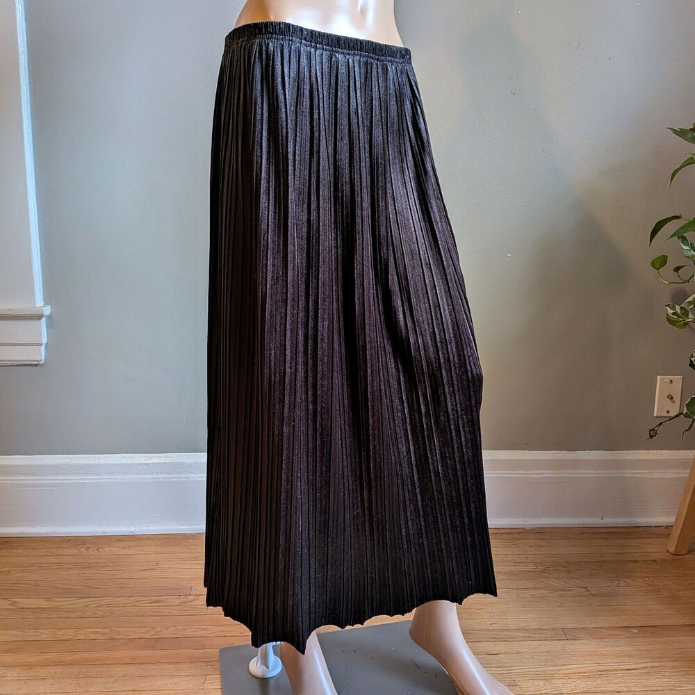 Vintage 90s Karen Scott Black Pleated Velvet Maxi Skirt Witchy Whimsigoth Size M - Picture 3 of 7